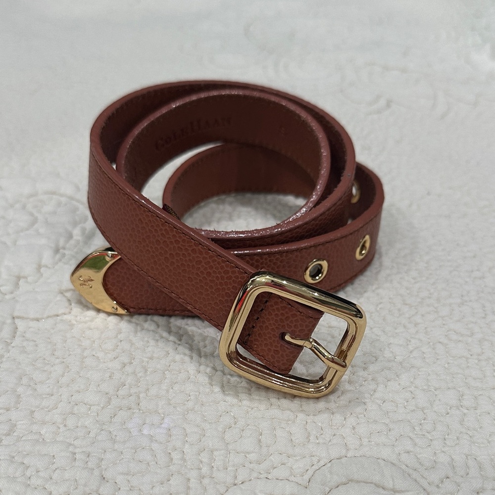 Cole Haan Brown Leather Belt with Gold Buckle